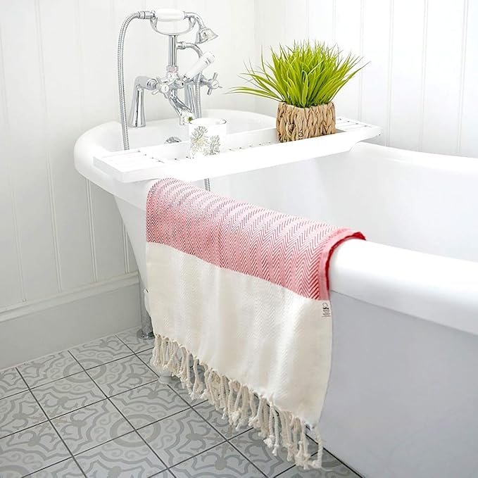 Bazaar Anatolia Turkish Beach Towel 100% Cotton Bath Towels 71x39 Quick Dry Sand Free Lightweight Large Oversized Herringbone Red