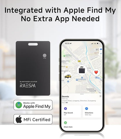 RAESHA Wallet Track Card – Apple MFi Certified Tracker for iOS only, Rechargeable & Waterproof Slim Finder, Works with Apple Find My, Item Locator for Wallets, Bags, Luggage etc