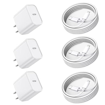 iPhone Fast Charger, 3 Pack MFi Certified PD Type C Fast Charger Block with 3 Pack 6FT USB C to Lightning Fast Charging Data Sync Cable Compatible with iPhone 14 13 12 11 Pro Max XS XR X 8 iPad-White