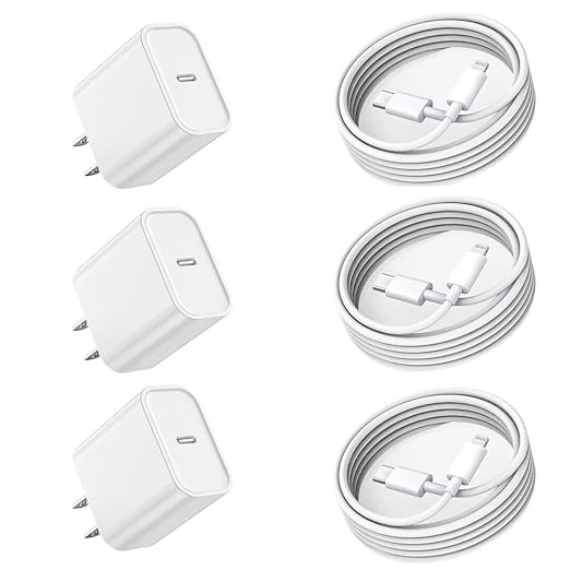 iPhone Fast Charger, 3 Pack MFi Certified PD Type C Fast Charger Block with 3 Pack 6FT USB C to Lightning Fast Charging Data Sync Cable Compatible with iPhone 14 13 12 11 Pro Max XS XR X 8 iPad-White