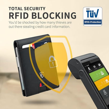 RUNBOX Mens Slim Wallet with Money Clip RFID Blocking Bifold Credit Card Holder for Men with Gift Box