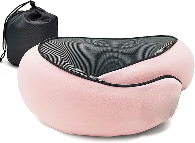 RURING Travel Pillows for Airplanes, Travel Neck Pillow Travel Pillow, Neck Pillow Airplane Memory Foam 360 Degree Support Stowable Pillows for Airplanes Offices and Cars (Pink)