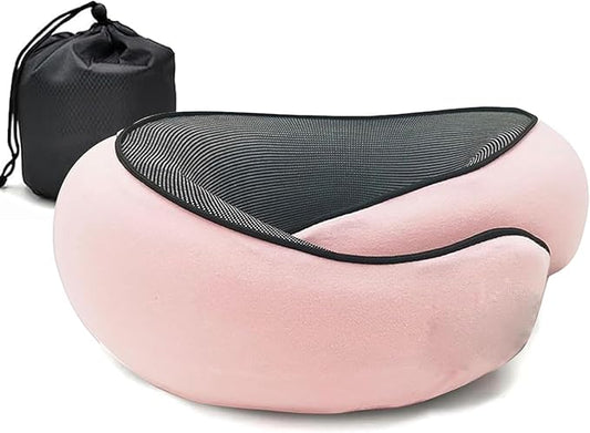 RURING Travel Pillows for Airplanes, Travel Neck Pillow Travel Pillow, Neck Pillow Airplane Memory Foam 360 Degree Support Stowable Pillows for Airplanes Offices and Cars (Pink)