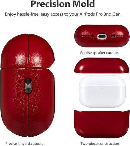 Belemay Handcrafted Oil-Waxed Leather Case for AirPods Pro 3rd Gen (2025), Genuine Cowhide, Smooth Glossy Lively Two-Tone Patina, Compatible with MagSafe, Compatible with Airpods Pro 3, Crimson Red