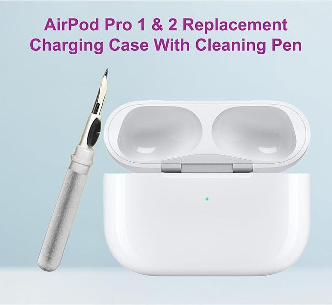 Replacement Charging Case for AirPods Pro 1&2 Generation with fast Wireless and Wired Charging, Bluetooth Pairing and Sync Button, 680mAh Battery with Multi-Function Cleaning Tool. No Earbuds/Airpods.