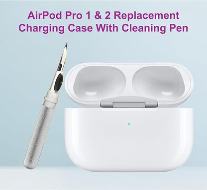 Replacement Charging Case for AirPods Pro 1&2 Generation with fast Wireless and Wired Charging, Bluetooth Pairing and Sync Button, 680mAh Battery with Multi-Function Cleaning Tool. No Earbuds/Airpods.