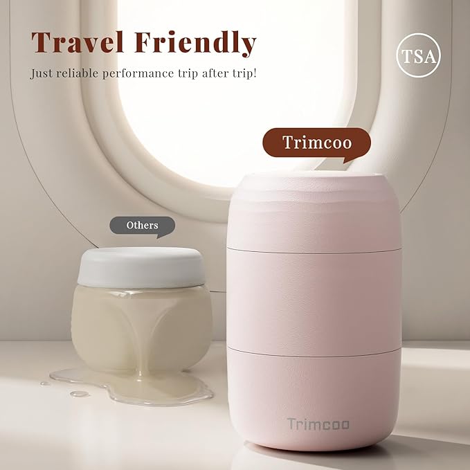 New Travel Toiletry Containers [Ultra Leakproof] TSA-Approved, PLA Hard Shell Jars with 5 Magnetic Labels, Wide Mouth Bottles for Lotion, Cleanser, Shampoo, Conditioner, Pink, 3 Pack, 2OZ