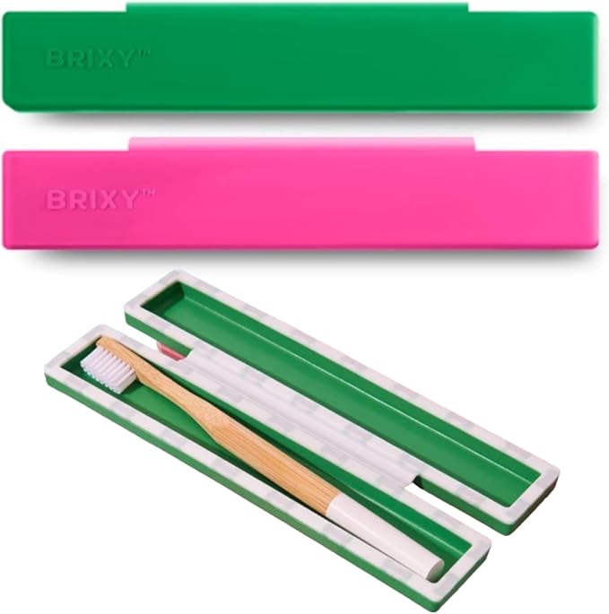 BRIXY Toothbrush Container, Silicone Travel Case, Portable Holder for Manual Toothbrushes, Bathroom, Camping, Vacation, Business Trip, Durable Silicone, Seals Magnetically, 2Pack