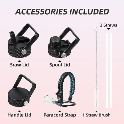 BJPKPK Insulated Water Bottles with Straw Lid, 50oz, 64oz, 87oz, 128oz Large Water Bottle with 3 Lids and Paracord Handle, Stainless Steel Metal Water Bottle, Insulated Water Jug,Charming Red