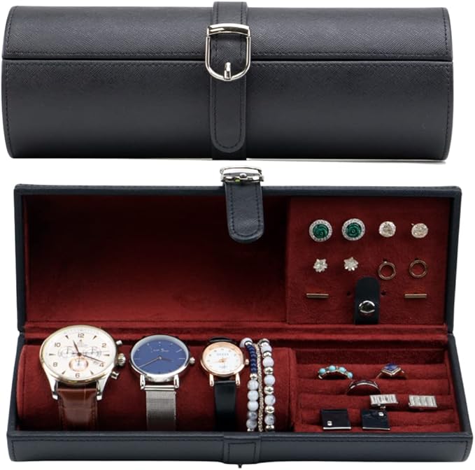 Travel size round Watch, Cufflinks and Jewelry Box and Organizer (Fabulous)