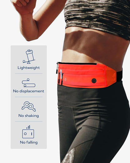 WATERFLY Running Belt Fanny Pack: Runner Marathon Jogging Waist Pack Sport Workout Exercise Fitness Phone Holder Belt for Men Women Jogger Slim Waistband Black