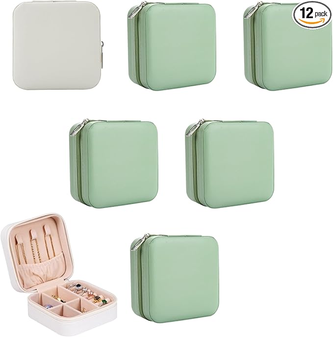 Bridesmaid Proposal Gifts Travel Jewelry Case Jewelry Travel Organizer Small Bachelorette party Jewelry Box Bridesmaid Gift Boxes Mini Storage Organizer Storage Box (12, White&Sage Green)