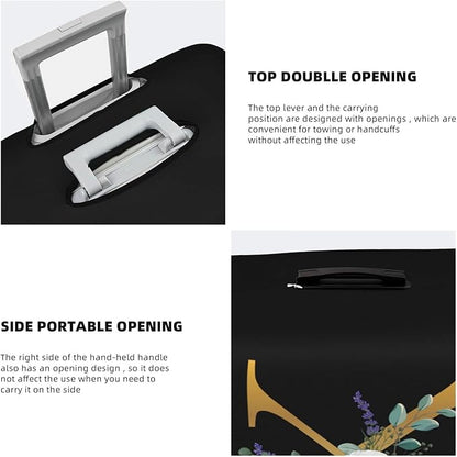 Flower Letter K Black Luggage Cover Elastic Washable Stretch Suitcase Protector Anti-Scratch Travel Suitcase Cover for Kid and Adult M (22-24 inch suitcase)