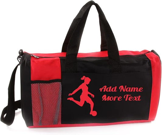 Personalized Kids 18 Inch Sport Duffel Bag With Custom Name & Text - Soccer Female