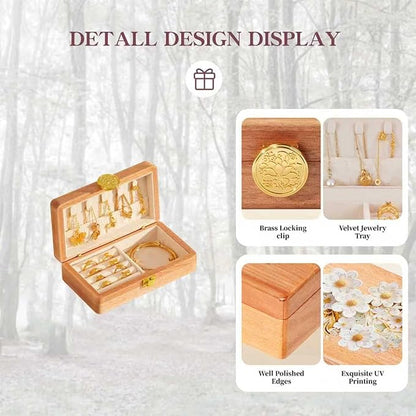 Travel Jewelry Case Small Wood Jewelry Organizer Jewelry Box for Women (Pine Wood Print B)