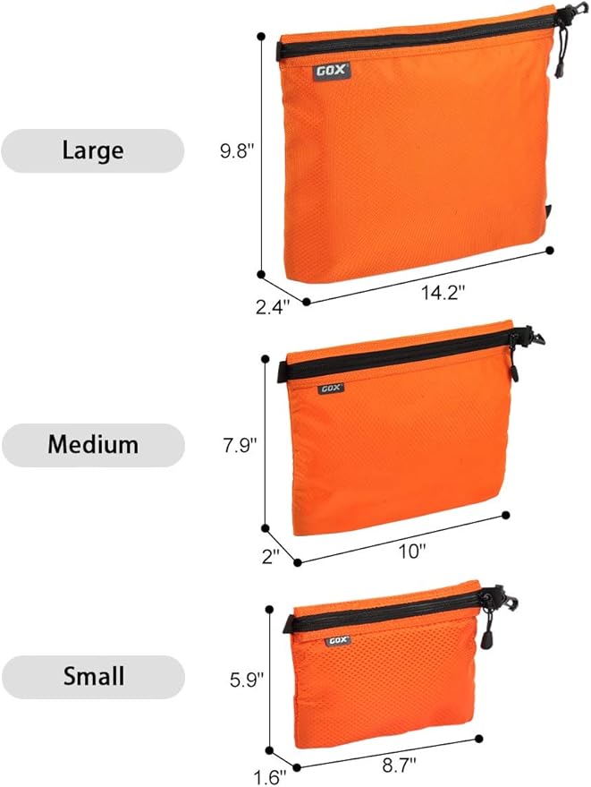 GOX 3 Pack Travel Toiletry Bag for Men Carry On Packing Organizer Zipper Pouch Portable Cosmetic Pouch Accessory Document Electronics (Orange)