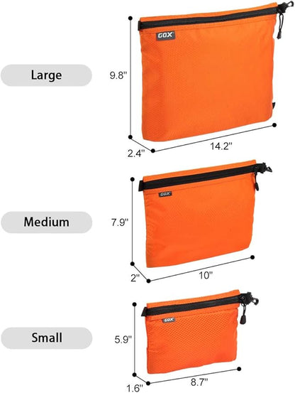 GOX 3 Pack Travel Toiletry Bag for Men Carry On Packing Organizer Zipper Pouch Portable Cosmetic Pouch Accessory Document Electronics (Orange)
