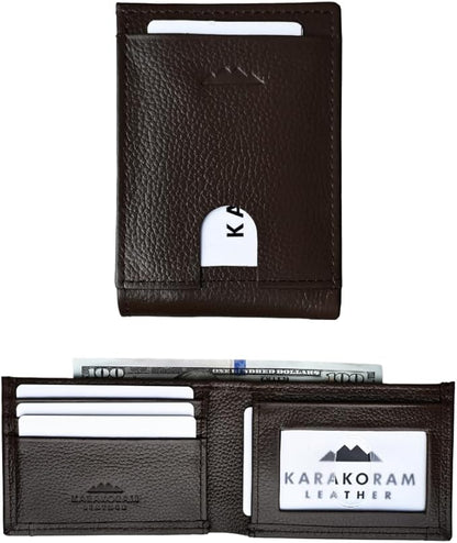 KARAKORAM LEATHER Artisan Made Premium Cowhide Leather Slim BiFold Wallet for Men | RFID Blocking Front Pocket Everyday Carry | Fits 12-14 Cards with 2 External Quick Access Slots (Mountain Mocha)