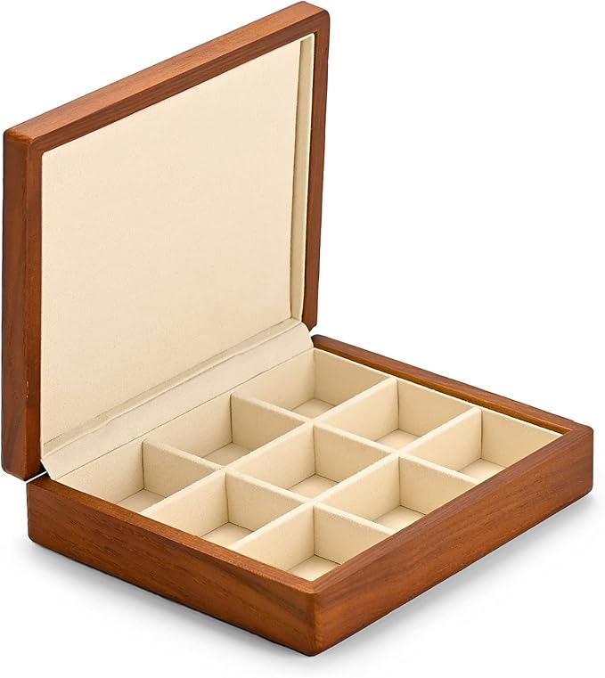 Oirlv Solid Wood Ring Jewelry Box Organizer Earrings Jewelry Drawer Organizer Tray with Lid (Creamy-white 9 Grid Box)