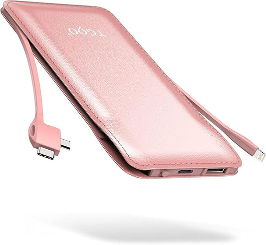 TG90° 10000mah Portable Charger Power Bank with Built-in Cables(No AC Plug),Travel Essentials Battery Pack with Cords Portable Phone Charger Compatible with iPhone and Android Smart Devices