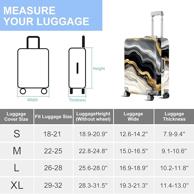 FOREVER QUEEN Gradient White Black Gold Marble Luggage Cover Suitcase Protector Suitcase Cover Anti-Scratch,Stretchable Bag Cover Washable Durable Polyester