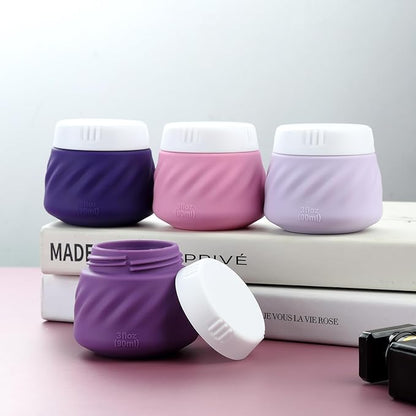 Gemice Silicone Cream Jars TSA Approved Travel Size Containers with Clear Bag, Leak-proof Travel Accessories with Lid for Cosmetic Face Body Hand Cream (4 Pack)