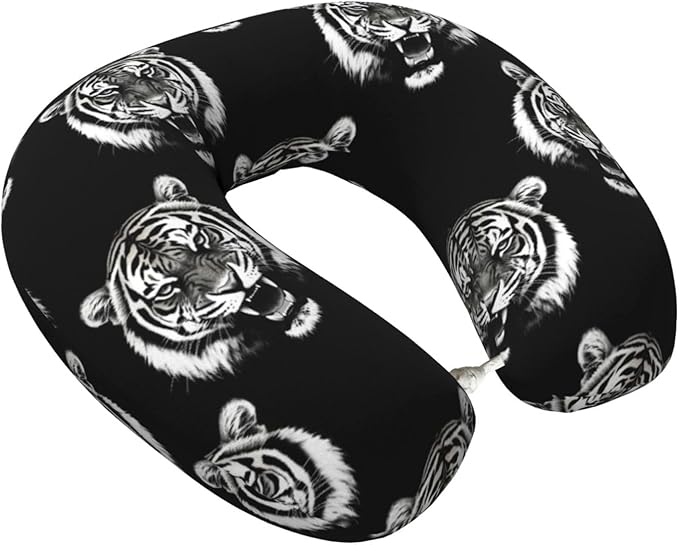 Neck Travel Pillow, Women Men Washable Airplane Car Pillows Tiger Black and White, Head Support Rest U Shaped Cushion Comfortable for Watching TV