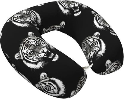 Neck Travel Pillow, Women Men Washable Airplane Car Pillows Tiger Black and White, Head Support Rest U Shaped Cushion Comfortable for Watching TV