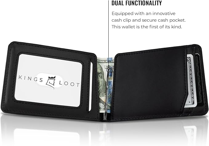 Kings Loot Wallet for Men | Customized Minimalist Slim RFID Blocking Leather Design with Cash Pocket & Card Pull Strap | Holds 1-15 Cards | Stylish & Durable Wallets