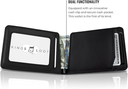 Kings Loot Wallet for Men | Customized Minimalist Slim RFID Blocking Leather Design with Cash Pocket & Card Pull Strap | Holds 1-15 Cards | Stylish & Durable Wallets