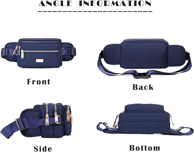 Extra Large Fashion Fanny Pack for Men Women, Waist Bag for Waterproof Hiking Running Biking Gym Outdoor Sports Travel Belt Bag (Navy Blue)