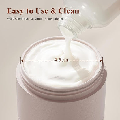 New Travel Toiletry Containers [Ultra Leakproof] TSA-Approved, PLA Hard Shell Jars with 5 Magnetic Labels, Wide Mouth Bottles for Lotion, Cleanser, Shampoo, Conditioner, Pink, 3 Pack, 2OZ