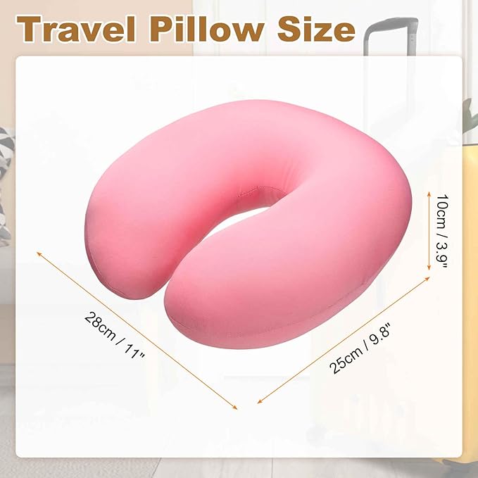 HARFINGTON Travel Pillow Airplane Neck Pillow U-Shaped Filled with Foam Beads Stuffable Classic for Sleeping Neck Chin Lumbar Support, Pink