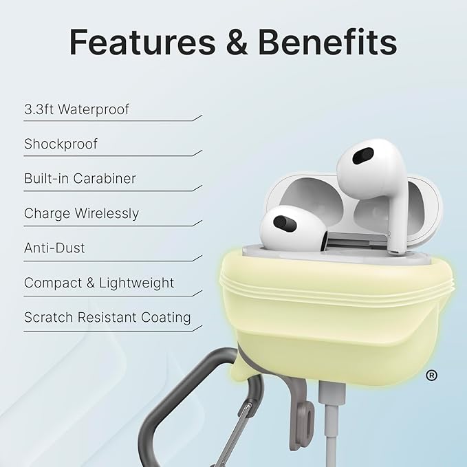 Catalyst Waterproof Case for AirPods 3rd Generation (2021) - Wireless and USB-C Charging Compatible AirPods 3rd Generation Case, Drop Protection Cover for AirPods 3 One Piece Design with Carabiner