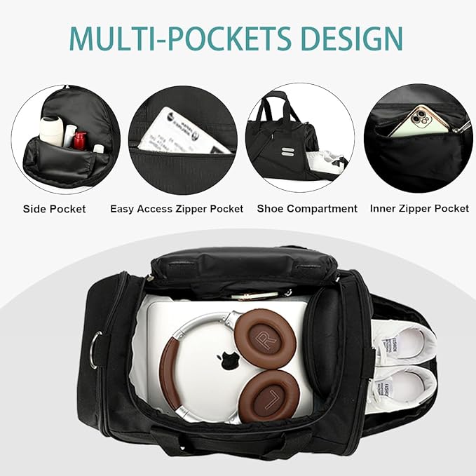 Urbanstand Gym Bag for Men & Women - 30L Duffel Bag with Shoe Compartment, Carry On Weekender Water Resistant Duffle Bag for Travel, Sports, Fitness & Workout, Black