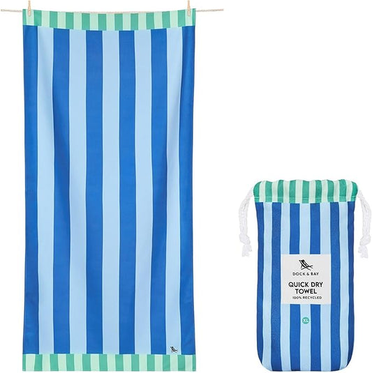 Dock & Bay Beach Towel - Quick Dry, Sand Free - Compact, Lightweight - 100% Recycled - Includes Bag - Blue Sky - Extra Large (200x90cm, 78x35)