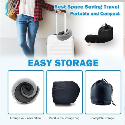 Travel Neck Pillow for Airplane, Memory Foam Travel Neck Pillow, Adults turtle neck pillow Ergonomic Support for Airplane Car Home Office Sleep, Packable Compact Portable Adults Turtle Pillows (Grey)