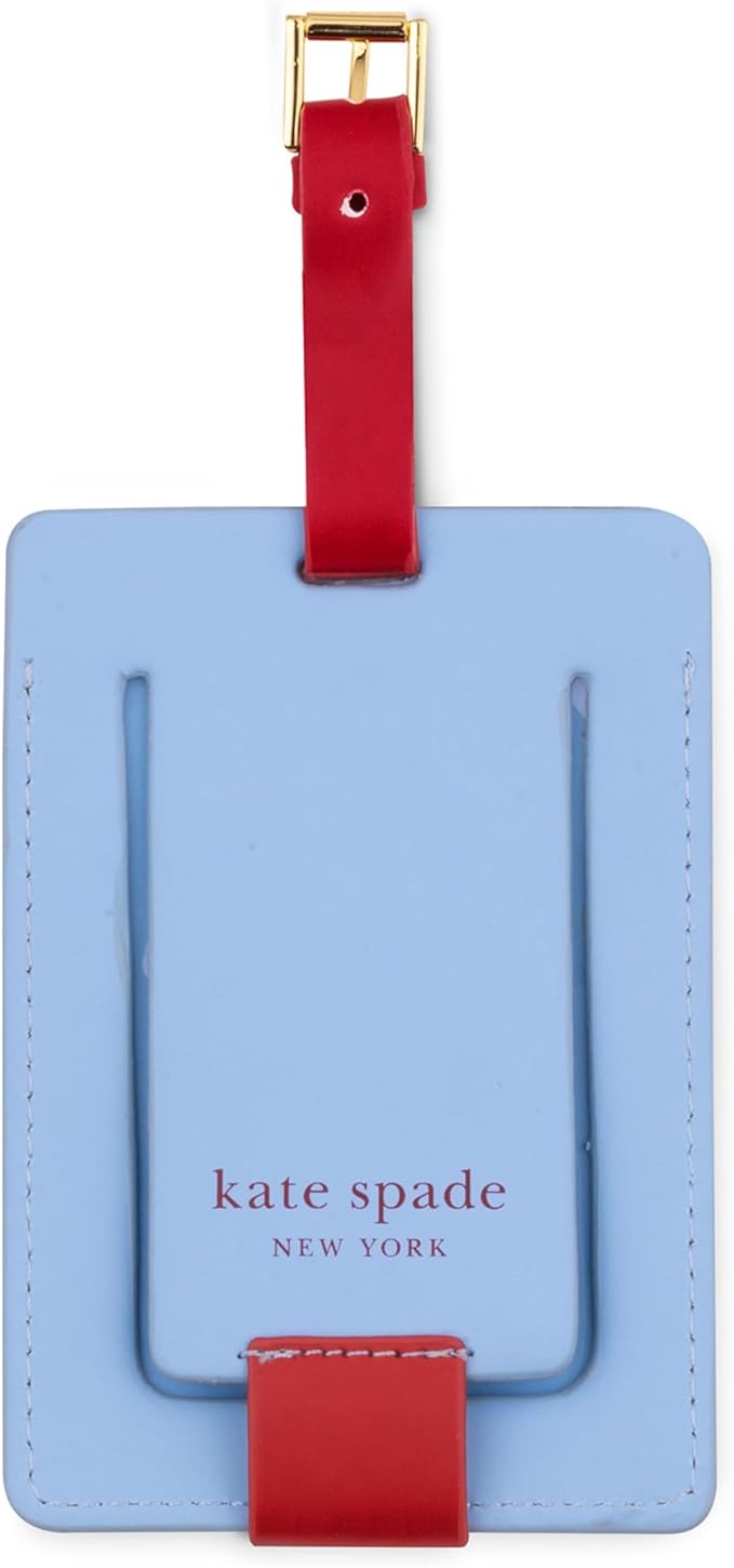 Kate Spade New York Leatherette Luggage Tag with Secure Strap, Colorful Suitcase Identifier for Travel, Monogram Bag Tag ID (J)