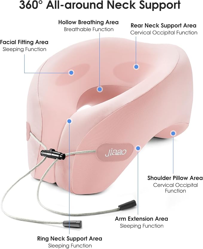 jiaao Travel Pillow,Travel Neck Pillows for Airplanes, Memory Foam Travel Pillows with 360° Head and Neck Support,Ergonomic Design Travel Essential Suitable for Plane,Car, Home,Train and Bus Trip