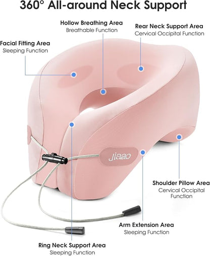 jiaao Travel Pillow,Travel Neck Pillows for Airplanes, Memory Foam Travel Pillows with 360° Head and Neck Support,Ergonomic Design Travel Essential Suitable for Plane,Car, Home,Train and Bus Trip
