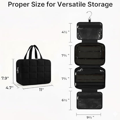 Travel Toiletry Bag for Women,Portable Hanging Travel Bag Cosmetic Jewelry Organizer,Makeup Bag for Toiletries,Full Sized Shampoo,Conditioner,Black