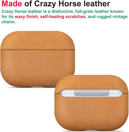 LOPIE Case for AirPods Pro 2nd Generation - Handmade AirPods Pro 2 Case Cover - Made of Crazy Horse Leather - Protective Hard Shell Cover Compatible with Wireless Charging - Vintage Style - Brown