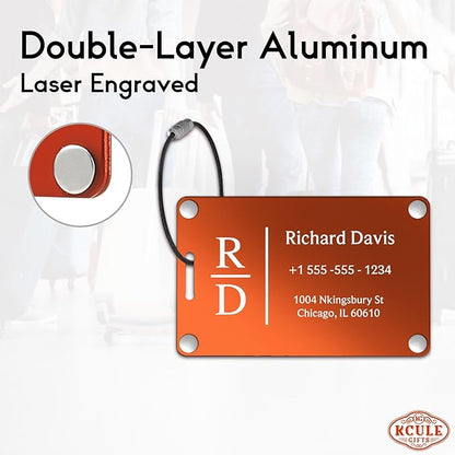 Luggage Tags for Suitcases 4 Pack: Personalized Luggage Tags for Backpacks & Bags Tags with Coustomizable Texts (Orange)