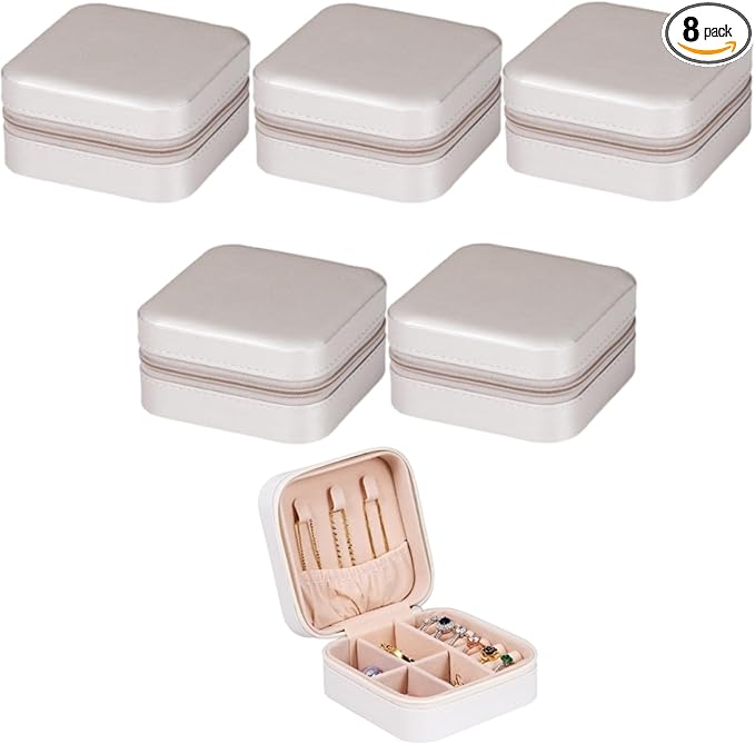 Bridesmaid Proposal Gifts Travel Jewelry Case Jewelry Travel Organizer Small Bachelorette party Jewelry Box Bridesmaid Gift Boxes Mini Storage Organizer Storage Box (8, White&Sliver)