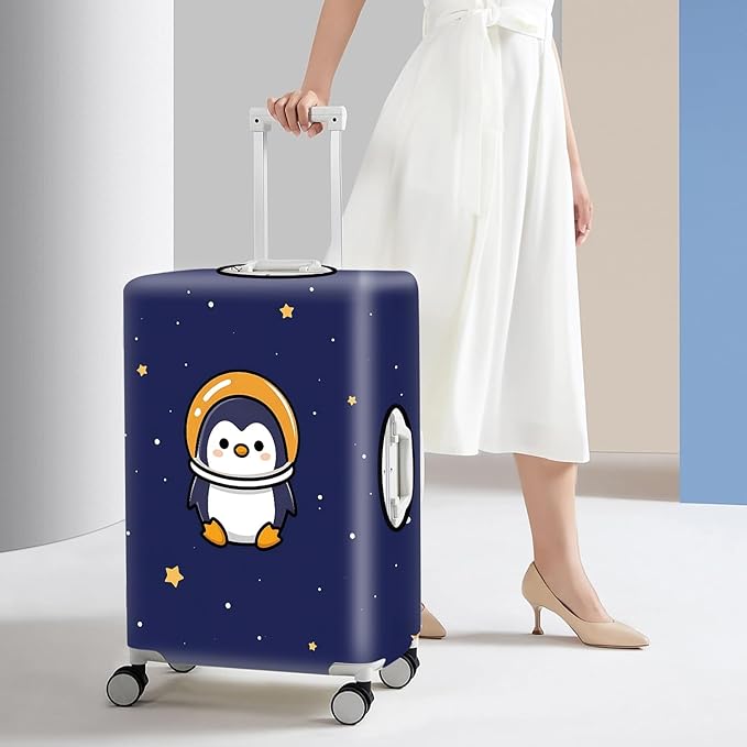 Space Penguin Luggage Cover, Washable Cute Astronaut Penguin Suitcase Cover, Travel Suitcase Protector Anti-scratch Bag Cover,L