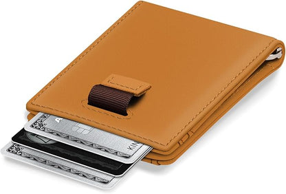 Kings Loot Money Clip Slim Minimalist Wallet for Men – RFID Blocking Leather Design with Money Clip – Front Pocket Bifold Holds 12 Cards – Stylish & Compact Wallets (Cognac)