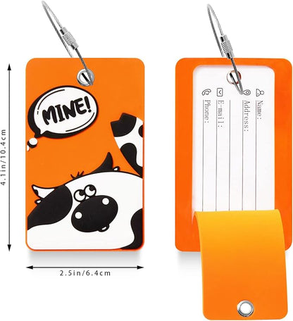 6PCS Unique Cute Animal Luggage Tags with Smile Reminder,Bright Silicone,Includes Name Cards with Full Privacy Cover & Stainless Steel Loops,Funny Suitcase Identify Labels for Women Men Kids