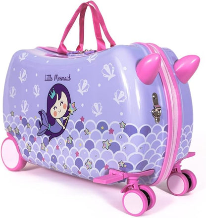 MILK&MOO Rideable Kids Suitcase Little Mermaid, Fun and Safe, Durable, Spacious and Ergonomic Design, 360° Swivel Wheels, for Children Aged 2-6 Years, 21 L, Maximum Riding Weight 50kg / 110 Lb