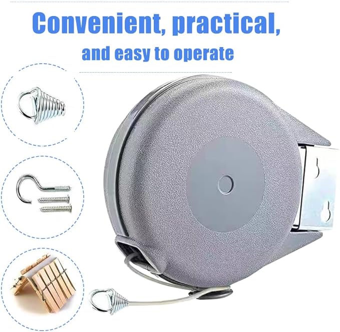 Retractable Clothesline Used to Outdoor，49 feet (15 Meters) PVC Line Retracting，Including 12 pcs ClothesPins，Wall Mounted Retractable Laundry Line for Drying Clothes