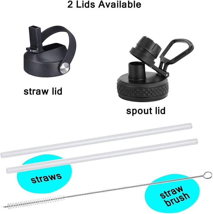 SENDESTAR Water Bottle 32oz,Wide Mouth Stainless Steel Vacuum Insulated Double Wall Keep Liquids Cold or Hot All Day,Sweat Proof Sport Design,Fit Car Cup Holder,(Straw and Spout lid)(Dark blue&Balck)